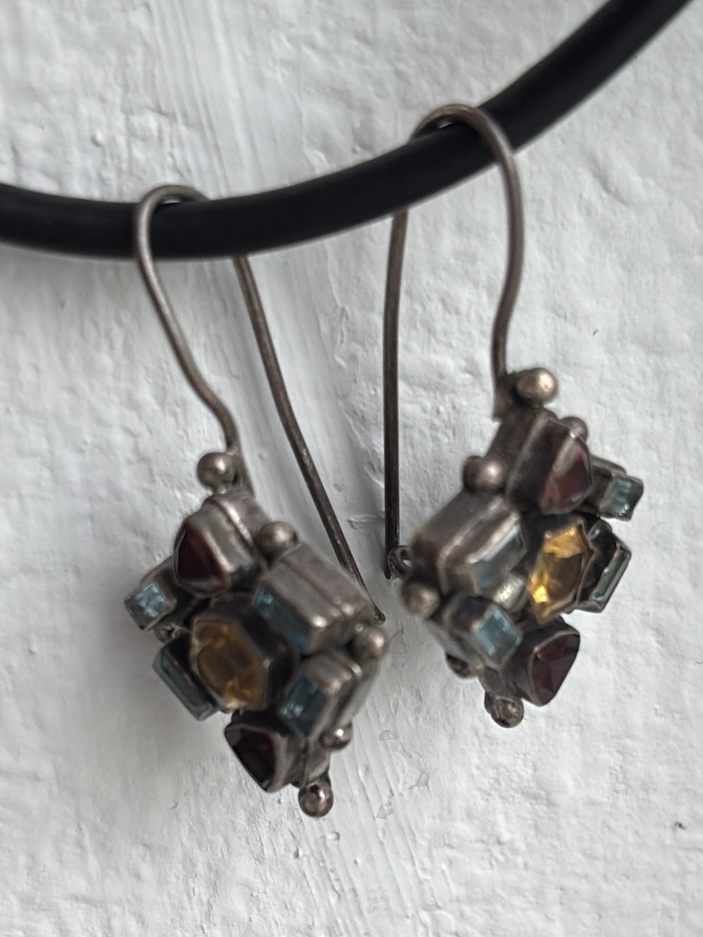 Vintage Sterling Silver Multi-Gemstone Earrings